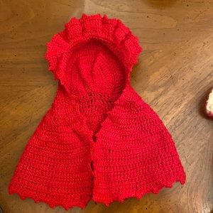 Vintage crocheted red hooded cloak for Barbie doll